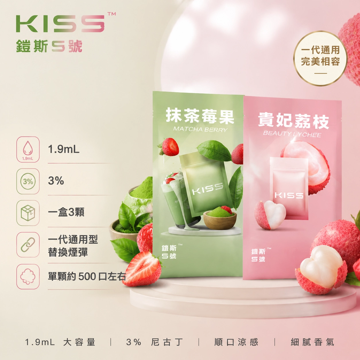 煙彈 鎧斯 KIS5 電子菸彈 1.9ML/3顆裝 | 23種口味